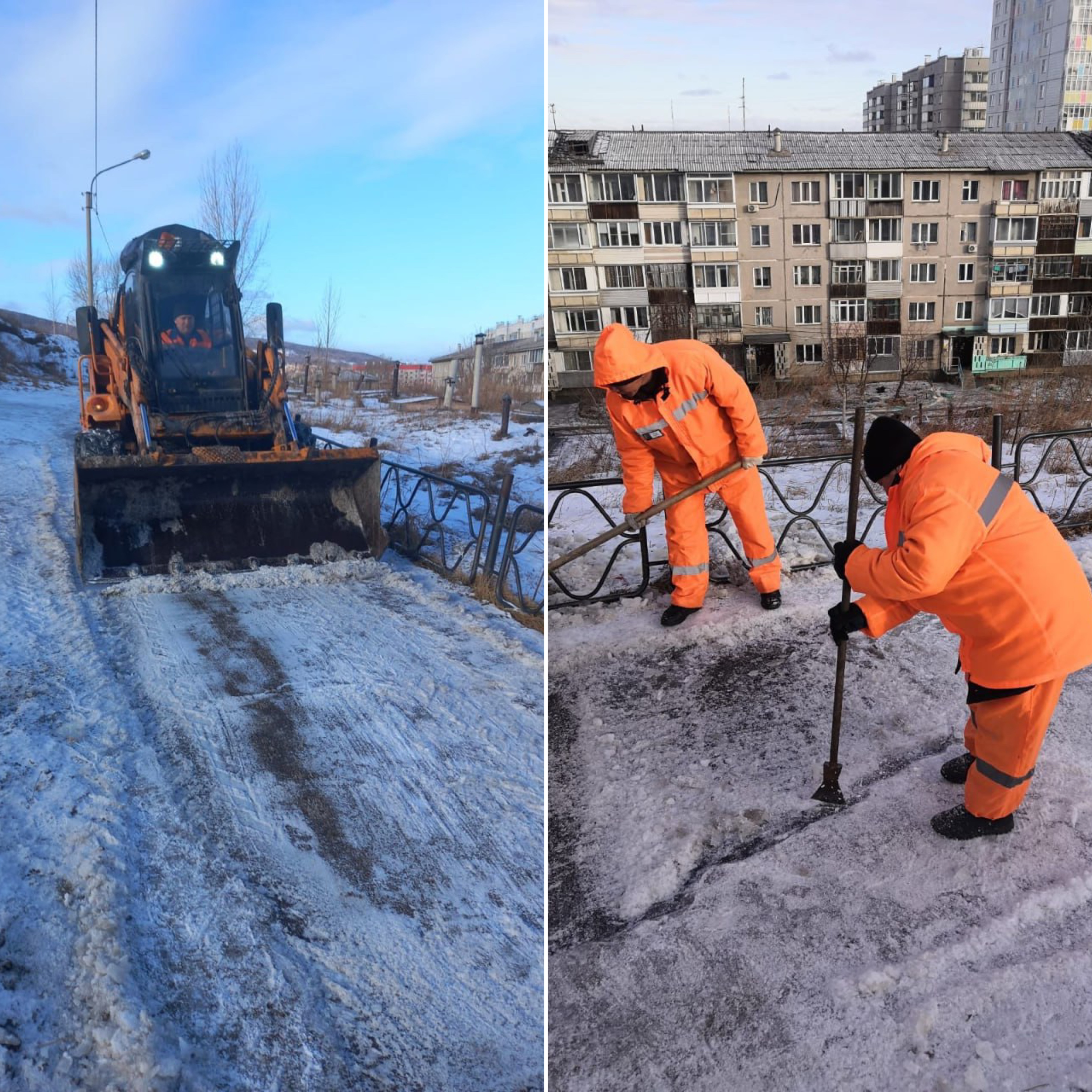 Сотни дорожников усиленно чистят тротуары Красноярска от льда