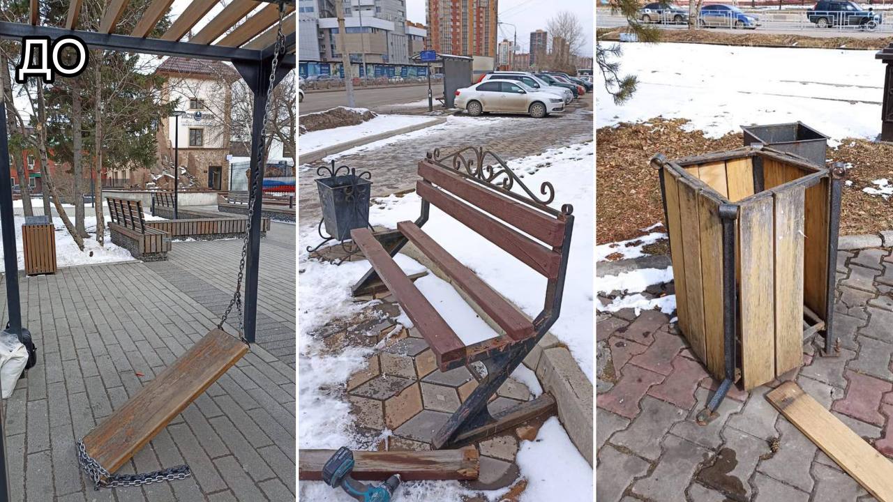 Очередные вандалы подпортили внешний вид пяти скверов Красноярска
